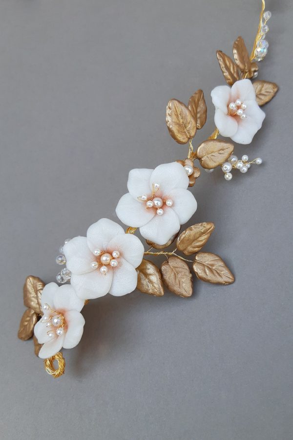 accesorii păr mireasă, diademă pentru mirease, cordeluta cu flori pentru mireasa, accesoriu romantic, accesorii par coc