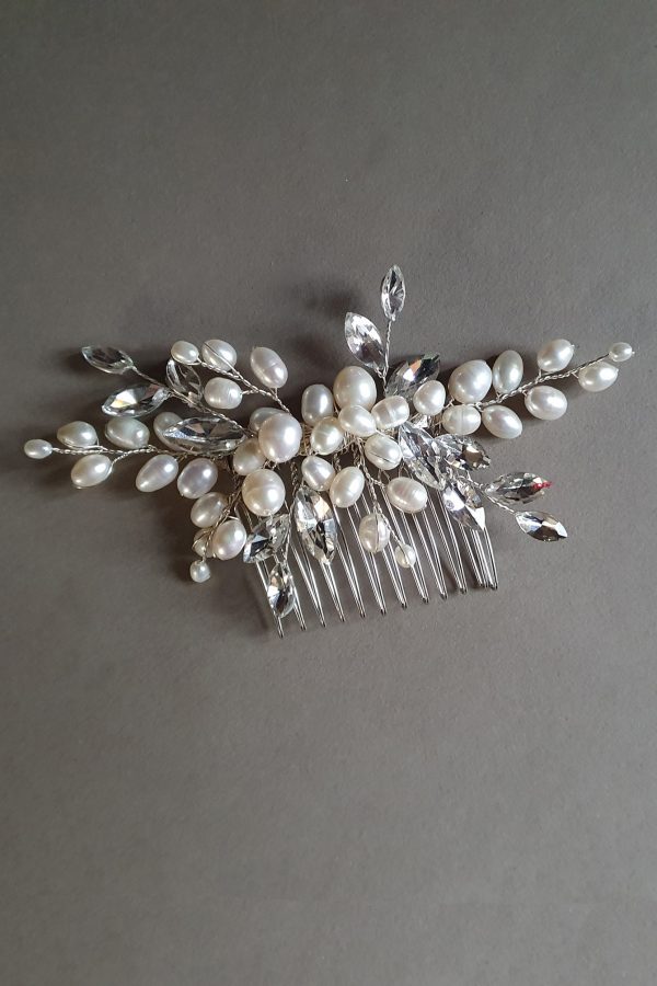 accesoriu mirese, pieptene cristale mirese, pieptene cristale, pieptene perle, pieptene perle argintiu