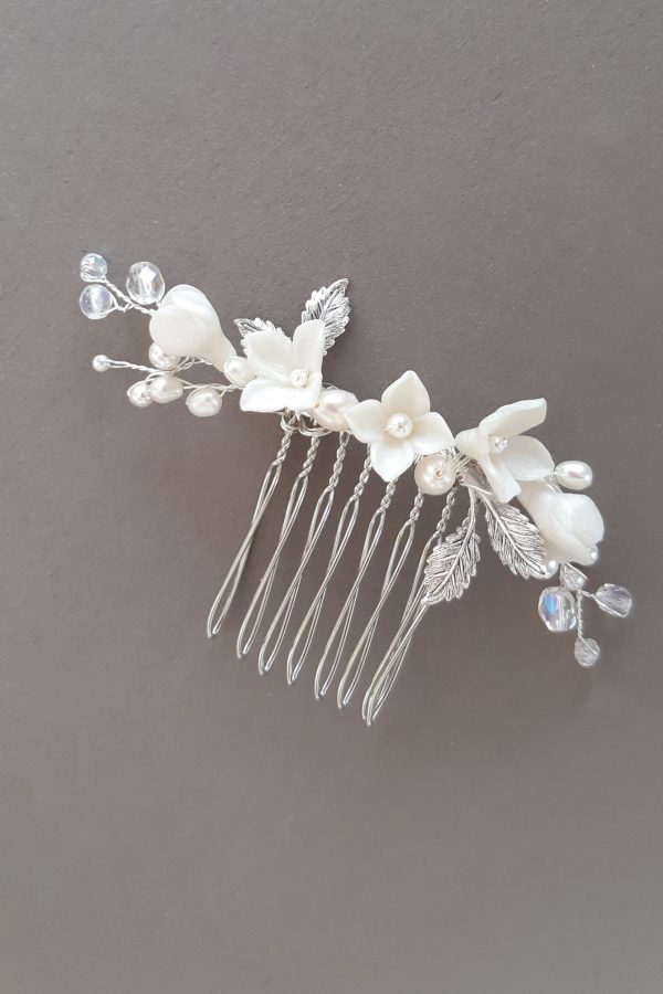 accesoriu păr mirese, pieptene flori mireasa, accesoriu flori nunta, pieptan mireasa, coc mireasa