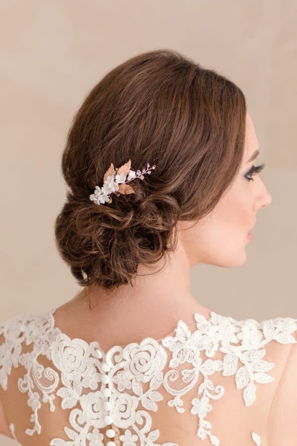 accesoriu păr mirese, accesoriu romantic, pieptene roz mireasa, coc spaniol, pieptene mirese