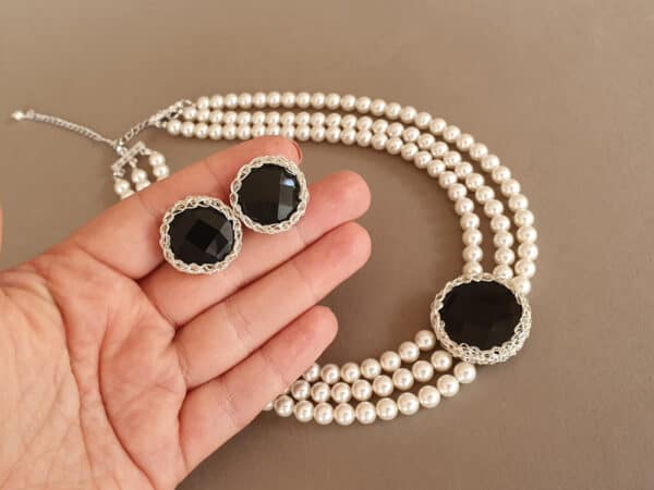 bijuterii perle mireasa, coliere statement, set bijuterii perle, bijuterii onix negru, colier perle