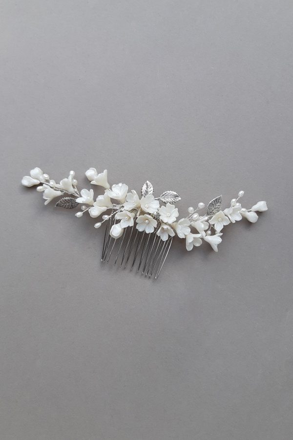 accesorii păr mireasa, pieptene romantic, pieptene flori mireasa, accesoriu par nunta, accesorii par coc