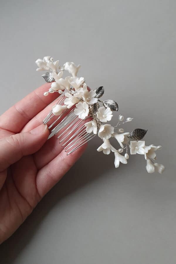 accesorii păr mireasa, pieptene romantic, pieptene flori mireasa, accesoriu par nunta, accesorii par coc