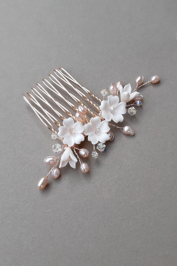 accesoriu păr mirese, pieptene flori mireasa, accesoriu flori nunta, pieptan mireasa, accesoriu cu perle pentru par