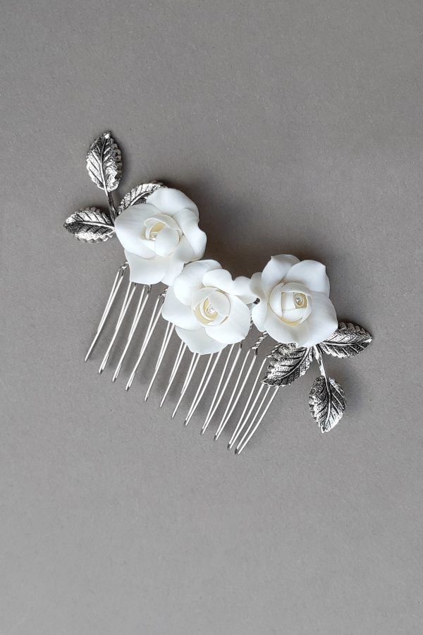 Accesoriu mirese, pieptan mirese, pieptene mireasa, pieptene flori albe, accesoriu flori nunta