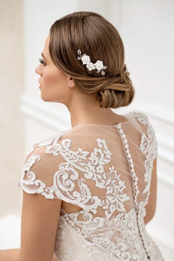Accesoriu mirese, pieptan mirese, pieptene mireasa, pieptene flori albe, accesoriu flori nunta