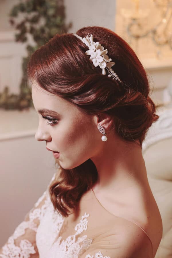 accesorii par perle, bentita perle mireasa, cordeluta cu perle pentru mireasa, cordeluța cu perle Swarovski, accesorii par mireasa