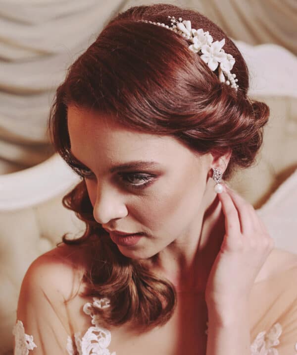 accesorii par perle, bentita perle mireasa, cordeluta cu perle pentru mireasa, cordeluța cu perle Swarovski, accesorii par mireasa