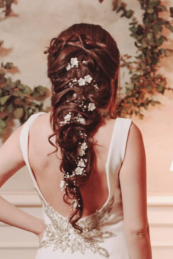accesorii păr mireasa, bentita flori mireasa, cordeluta flori mireasa, accesoriu romantic, accesoriu par nunta